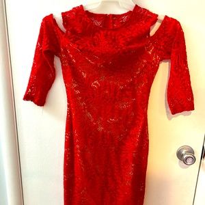 Red cocktail dress with off shoulder sleeves